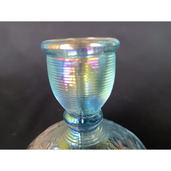 Imperial Glass Candlestick Holder Small Blue Iridescent Carnival Glass Lenox - Picture 6 of 8